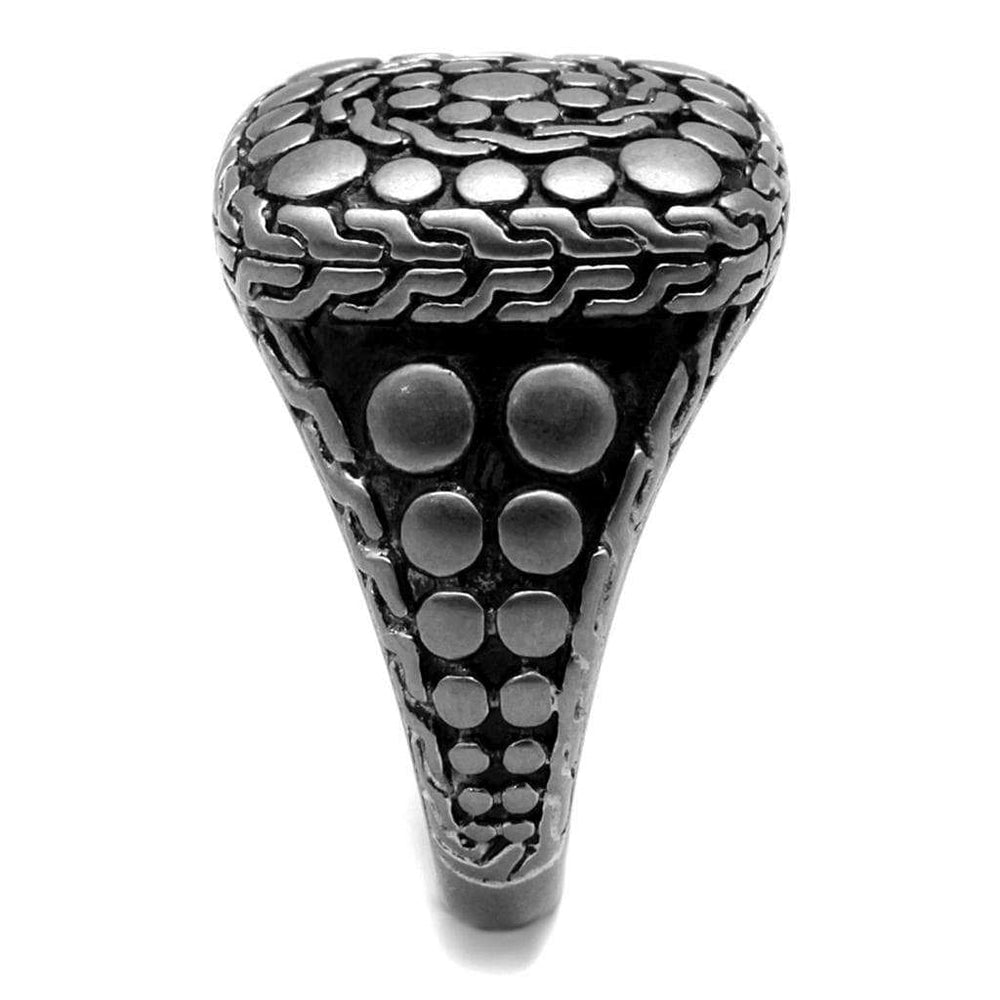 TK2420 - Antique Silver Stainless Steel Ring with Epoxy in Jet - Alamode - Flyclothing LLC