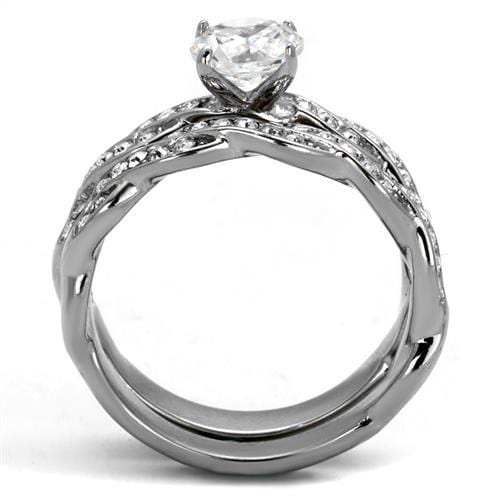 TK2475 - High polished (no plating) Stainless Steel Ring with AAA Grade CZ in Clear - Alamode - Flyclothing LLC