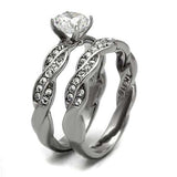 TK2475 - High polished (no plating) Stainless Steel Ring with AAA Grade CZ in Clear - Alamode - Flyclothing LLC