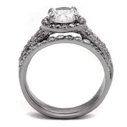 TK2476 - High polished (no plating) Stainless Steel Ring with AAA Grade CZ in Clear - Alamode - Flyclothing LLC