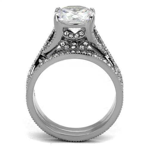 TK2478 - High polished (no plating) Stainless Steel Ring with AAA Grade CZ in Clear - Alamode - Flyclothing LLC