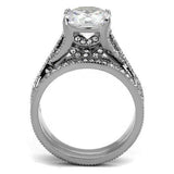 TK2478 - High polished (no plating) Stainless Steel Ring with AAA Grade CZ in Clear - Alamode - Flyclothing LLC