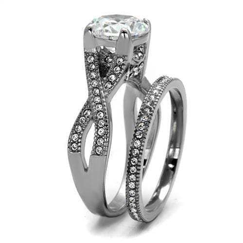 TK2478 - High polished (no plating) Stainless Steel Ring with AAA Grade CZ in Clear - Alamode - Flyclothing LLC