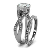 TK2478 - High polished (no plating) Stainless Steel Ring with AAA Grade CZ in Clear - Alamode - Flyclothing LLC