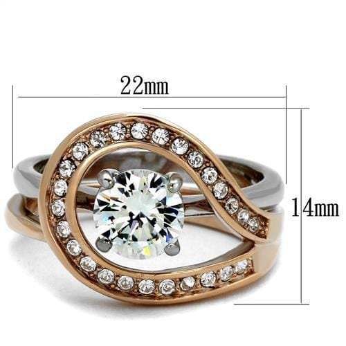 TK2479 - Two-Tone IP Rose Gold Stainless Steel Ring with AAA Grade CZ in Clear - Alamode - Flyclothing LLC