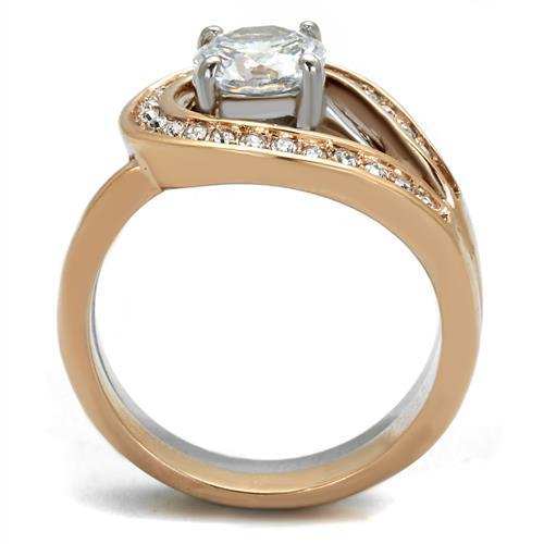 TK2479 - Two-Tone IP Rose Gold Stainless Steel Ring with AAA Grade CZ in Clear - Alamode - Flyclothing LLC