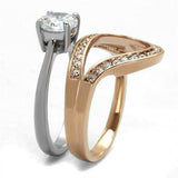 TK2479 - Two-Tone IP Rose Gold Stainless Steel Ring with AAA Grade CZ in Clear - Alamode - Flyclothing LLC