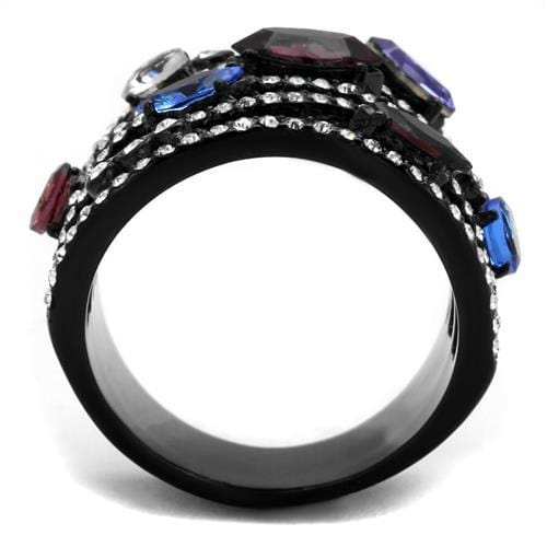 TK2480 - IP Black(Ion Plating) Stainless Steel Ring with Top Grade Crystal in Multi Color - Alamode - Flyclothing LLC