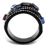 TK2480 - IP Black(Ion Plating) Stainless Steel Ring with Top Grade Crystal in Multi Color - Alamode - Flyclothing LLC