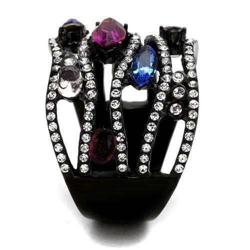 TK2480 - IP Black(Ion Plating) Stainless Steel Ring with Top Grade Crystal in Multi Color - Alamode - Flyclothing LLC