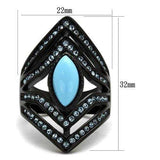TK2482 - IP Black(Ion Plating) Stainless Steel Ring with Synthetic Turquoise in Sea Blue - Alamode - Flyclothing LLC