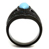 TK2482 - IP Black(Ion Plating) Stainless Steel Ring with Synthetic Turquoise in Sea Blue - Alamode - Flyclothing LLC