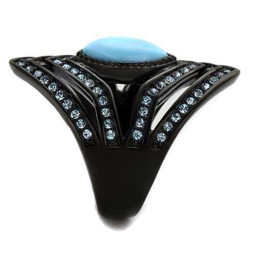 TK2482 - IP Black(Ion Plating) Stainless Steel Ring with Synthetic Turquoise in Sea Blue - Alamode - Flyclothing LLC