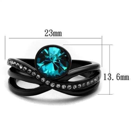 TK2488 - IP Black(Ion Plating) Stainless Steel Ring with Top Grade Crystal in Blue Zircon - Alamode - Flyclothing LLC