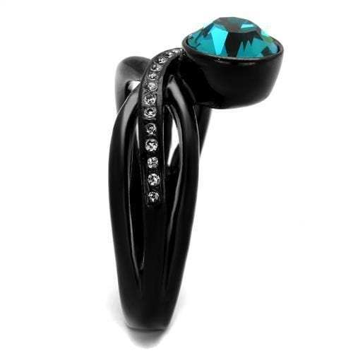 TK2488 - IP Black(Ion Plating) Stainless Steel Ring with Top Grade Crystal in Blue Zircon - Alamode - Flyclothing LLC
