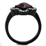 TK2489 - Two-Tone IP Black Stainless Steel Ring with Top Grade Crystal in Fuchsia - Alamode - Flyclothing LLC