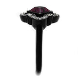 TK2489 - Two-Tone IP Black Stainless Steel Ring with Top Grade Crystal in Fuchsia - Alamode - Flyclothing LLC