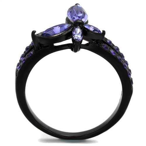 TK2490 - IP Black(Ion Plating) Stainless Steel Ring with Top Grade Crystal in Tanzanite - Alamode - Flyclothing LLC