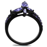 TK2490 - IP Black(Ion Plating) Stainless Steel Ring with Top Grade Crystal in Tanzanite - Alamode - Flyclothing LLC