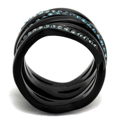 TK2492 - IP Black(Ion Plating) Stainless Steel Ring with Top Grade Crystal in Sea Blue - Alamode - Flyclothing LLC