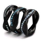 TK2492 - IP Black(Ion Plating) Stainless Steel Ring with Top Grade Crystal in Sea Blue - Alamode - Flyclothing LLC