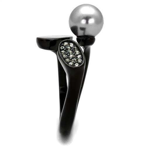 TK2493 - IP Black(Ion Plating) Stainless Steel Ring with Synthetic Pearl in Gray - Alamode - Flyclothing LLC