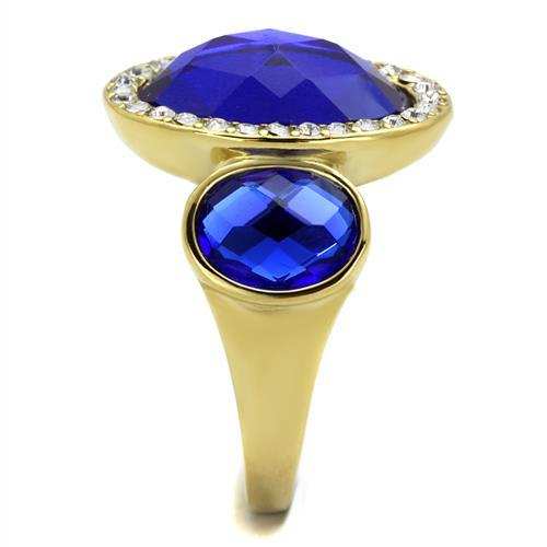 TK2495 - IP Gold(Ion Plating) Stainless Steel Ring with Synthetic Synthetic Glass in Sapphire - Alamode - Flyclothing LLC