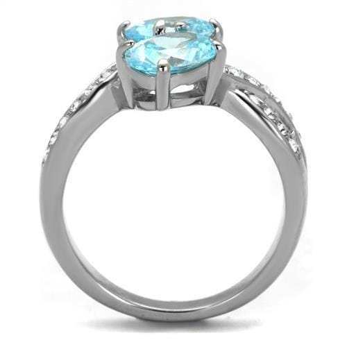 TK2501 - High polished (no plating) Stainless Steel Ring with AAA Grade CZ in Sea Blue - Alamode - Flyclothing LLC