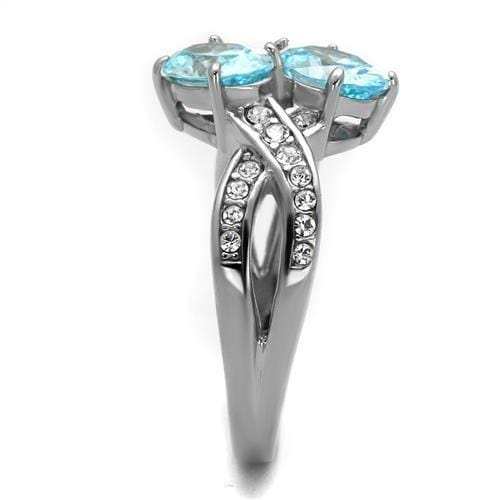 TK2501 - High polished (no plating) Stainless Steel Ring with AAA Grade CZ in Sea Blue - Alamode - Flyclothing LLC