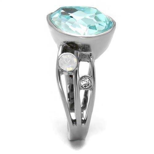 TK2502 - High polished (no plating) Stainless Steel Ring with Top Grade Crystal in Sea Blue - Alamode - Flyclothing LLC