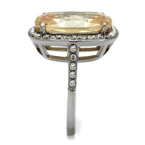 TK2503 - High polished (no plating) Stainless Steel Ring with AAA Grade CZ in Champagne - Alamode - Flyclothing LLC