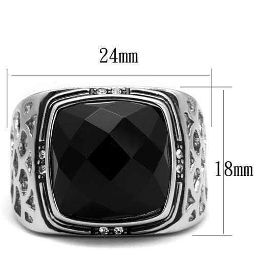 TK2514 - High polished (no plating) Stainless Steel Ring with Synthetic Onyx in Jet - Alamode - Flyclothing LLC