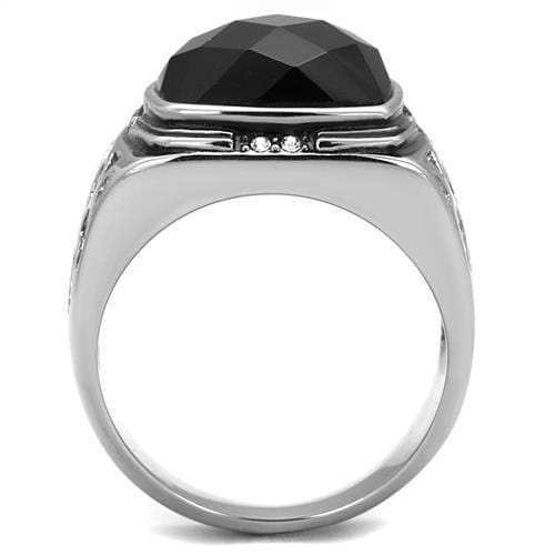 TK2514 - High polished (no plating) Stainless Steel Ring with Synthetic Onyx in Jet - Alamode - Flyclothing LLC