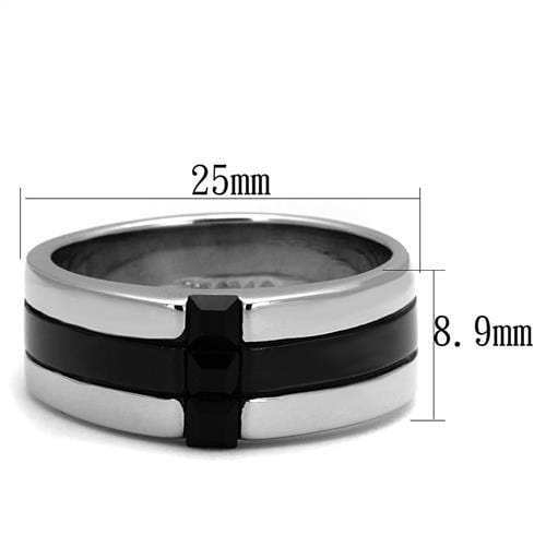 TK2516 - High polished (no plating) Stainless Steel Ring with Top Grade Crystal in Jet - Alamode - Flyclothing LLC