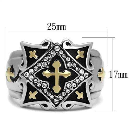 TK2517 - Two-Tone IP Gold (Ion Plating) Stainless Steel Ring with Top Grade Crystal in Clear - Alamode - Flyclothing LLC