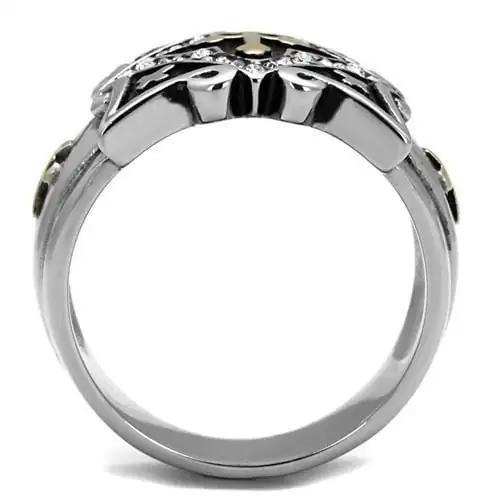 TK2517 - Two-Tone IP Gold (Ion Plating) Stainless Steel Ring with Top Grade Crystal in Clear - Alamode - Flyclothing LLC