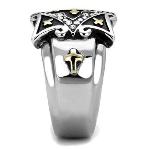 TK2517 - Two-Tone IP Gold (Ion Plating) Stainless Steel Ring with Top Grade Crystal in Clear - Alamode - Flyclothing LLC