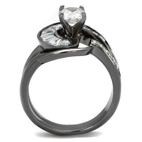 TK2546 - IP Light Black (IP Gun) Stainless Steel Ring with AAA Grade CZ in Clear - Alamode - Flyclothing LLC