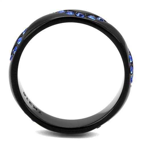 TK2550 - IP Black(Ion Plating) Stainless Steel Ring with Top Grade Crystal in Sapphire - Alamode - Flyclothing LLC