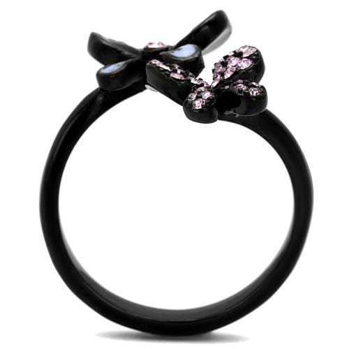 TK2554 - IP Black(Ion Plating) Stainless Steel Ring with Top Grade Crystal in Light Amethyst - Alamode - Flyclothing LLC