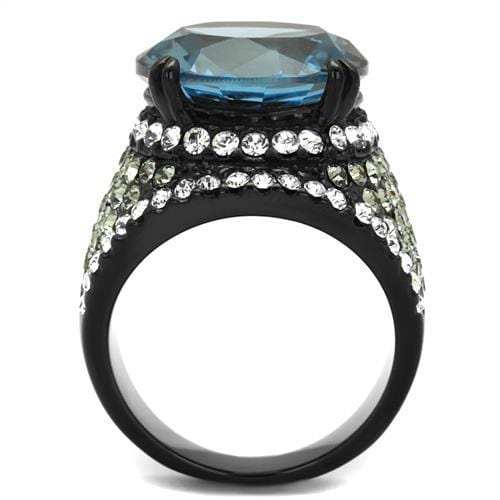 TK2555 - IP Black(Ion Plating) Stainless Steel Ring with AAA Grade CZ in London Blue - Alamode - Flyclothing LLC
