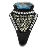 TK2555 - IP Black(Ion Plating) Stainless Steel Ring with AAA Grade CZ in London Blue - Alamode - Flyclothing LLC