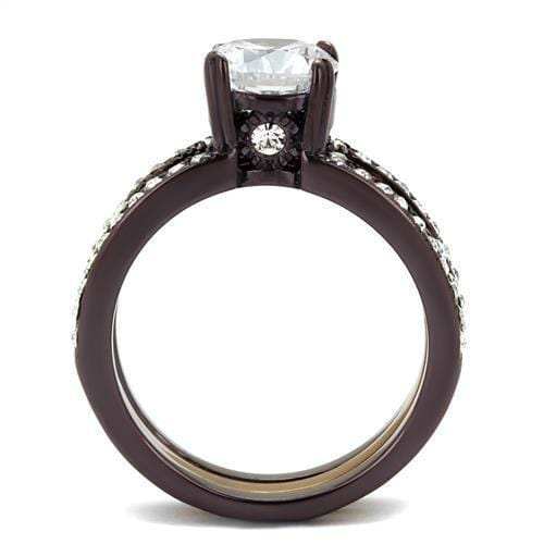 TK2560 - IP Dark Brown (IP coffee) & IP light Coffee Stainless Steel Ring with AAA Grade CZ in Clear - Alamode - Flyclothing LLC