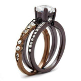 TK2560 - IP Dark Brown (IP coffee) & IP light Coffee Stainless Steel Ring with AAA Grade CZ in Clear - Alamode - Flyclothing LLC