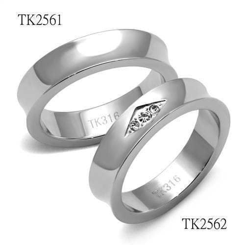 TK2562 - High polished (no plating) Stainless Steel Ring with Top Grade Crystal in Clear - Alamode - Flyclothing LLC