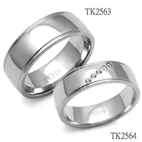 TK2564 - High polished (no plating) Stainless Steel Ring with Top Grade Crystal in Clear - Alamode - Flyclothing LLC