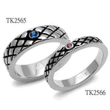TK2565 - High polished (no plating) Stainless Steel Ring with Top Grade Crystal in Sea Blue - Alamode - Flyclothing LLC