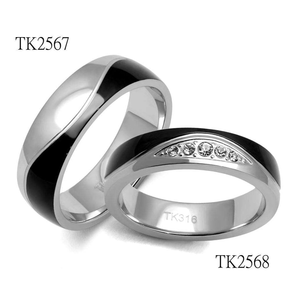 TK2567 - Two-Tone IP Black (Ion Plating) Stainless Steel Ring with No Stone - Alamode - Flyclothing LLC