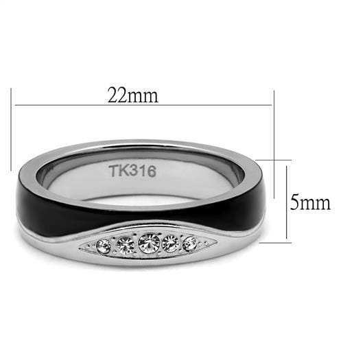 TK2568 - Two-Tone IP Black (Ion Plating) Stainless Steel Ring with Top Grade Crystal in Clear - Alamode - Flyclothing LLC