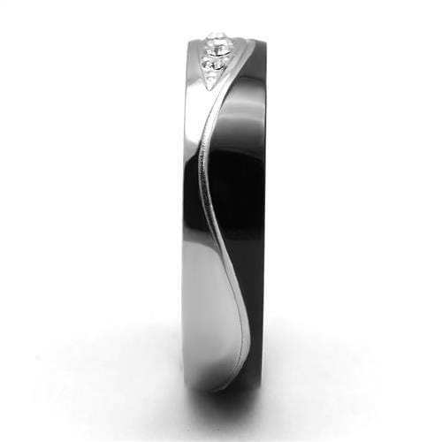 TK2568 - Two-Tone IP Black (Ion Plating) Stainless Steel Ring with Top Grade Crystal in Clear - Alamode - Flyclothing LLC